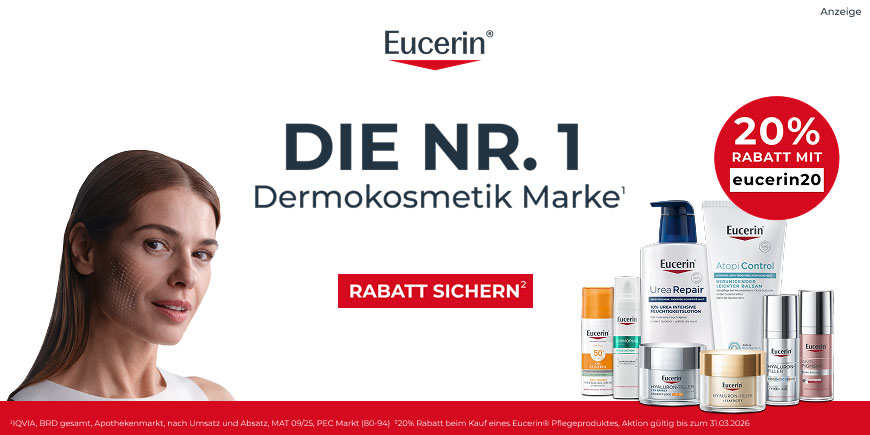 20 % Extra-Rabatt auf viele Eucerin-Produkte mit dem Code Eucerin20