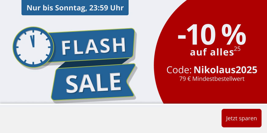 Dezember Flash Deal! 10 % Rabatt ab 79 € Bestellwert. Verwenden sie dafür den Code: Nikolaus2025 – Ausgenommen davon sind rezeptpflichtige Produkte, Bücher und Säuglingsanfangsnahrung.