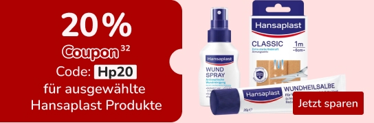 20 % Extra-Rabatt auf viele Hansaplast-Produkte - Weitere Bedingungen siehe Fußnote 32