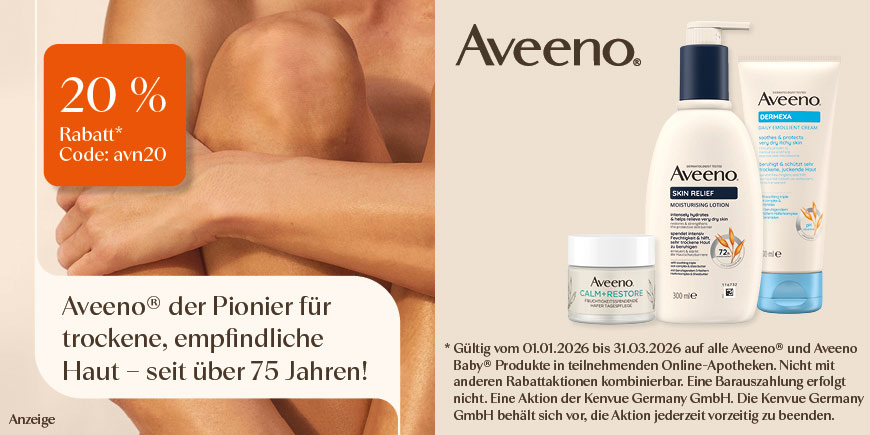 20% Extra-Rabatt auf ausgewählte Aveeno-Produkte mit dem Code: AVN20