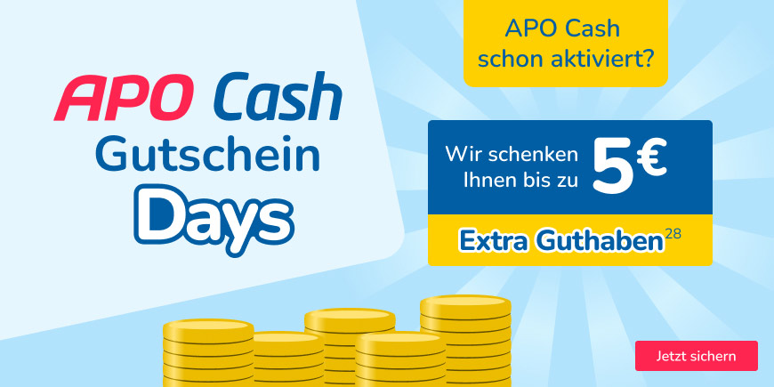 APO Cash Deals Gutscheindays – bis zu 5 € extra Sammeln mit APO Cash Gutscheinen